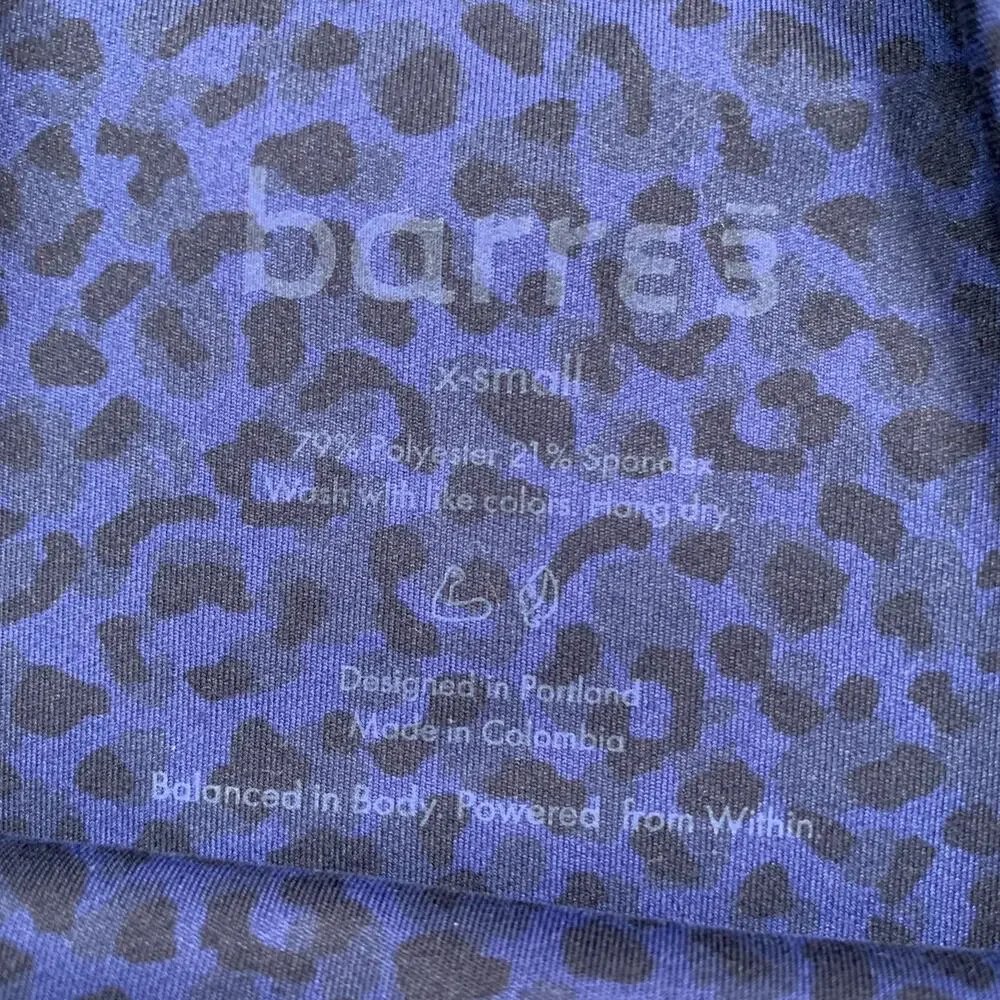 Barre3 Leggings Women XS Extra Small Blue Cheetah High Rise Wide Waistband Yoga